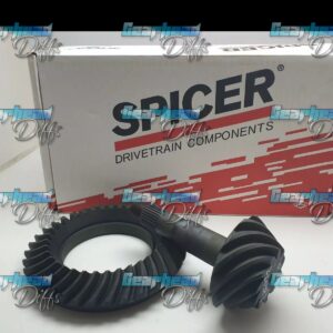 A NEW GENUINE M78 3.08 Ratio Crownwheel and Pinion set is displayed in front of a Spicer Drivetrain Components box on a white surface, with the image watermarked "Gearhead Diffs.
